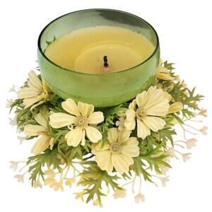 Vintage MCM Green White Mod Flower Plastic Arrangement Floral Ring 70s Hong Kong